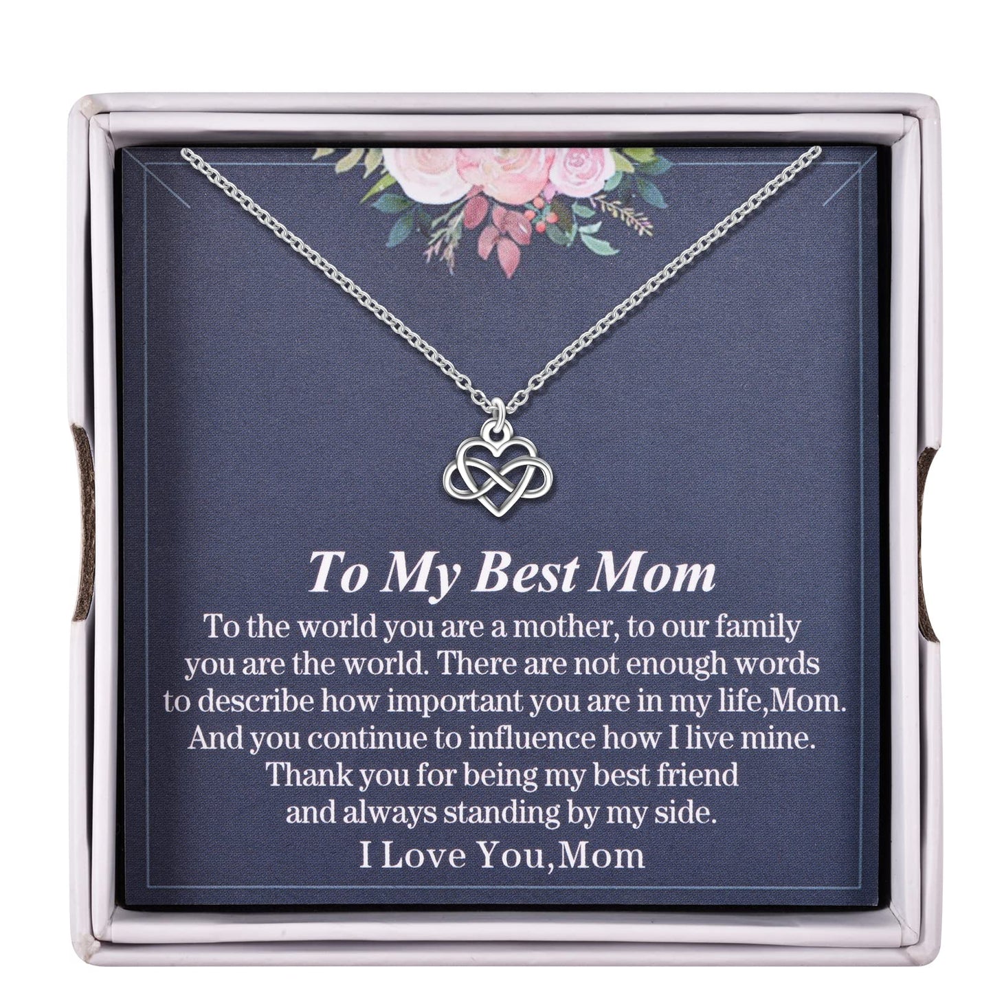 Infinity Heart Necklace for Mum - Silver Plated Stainless Steel Pendant - Perfect Gift for Mother's Day