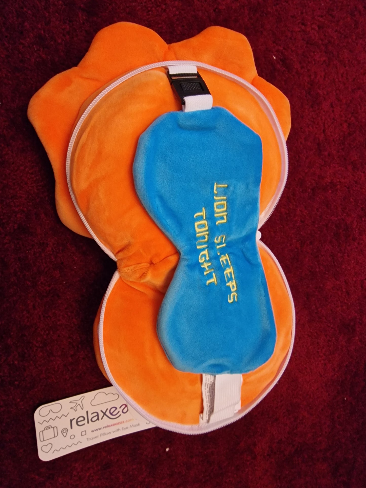 Relaxeazzz Lion Plush Travel Pillow & Eye Mask (The Lion Sleeps Tonight)
