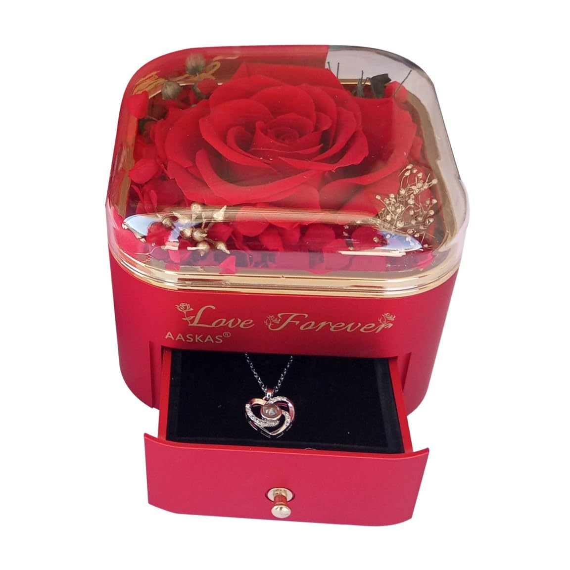Eternal Red Rose Box & 'I Love You' Necklace | Perfect Gift for Her on Special Occasions