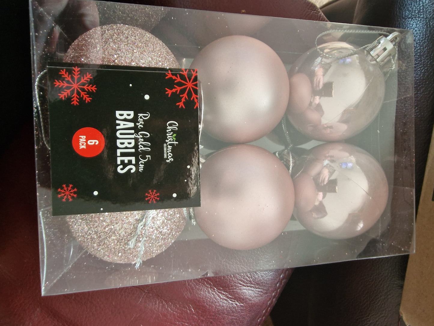 Rose Gold Assorted Baubles 5cm Dia - 6 Pack