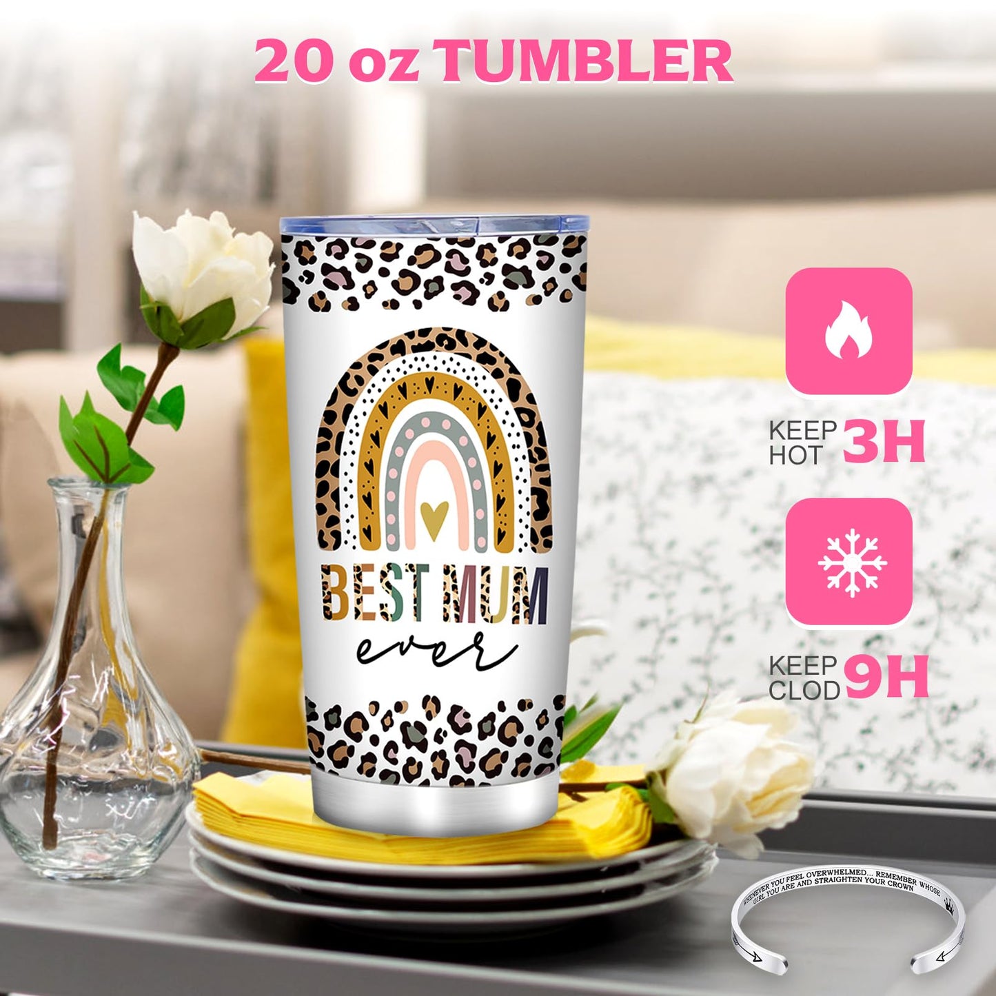 Gifts for Mum: Birthday & Christmas Gift Box with Tumbler, Candle & More