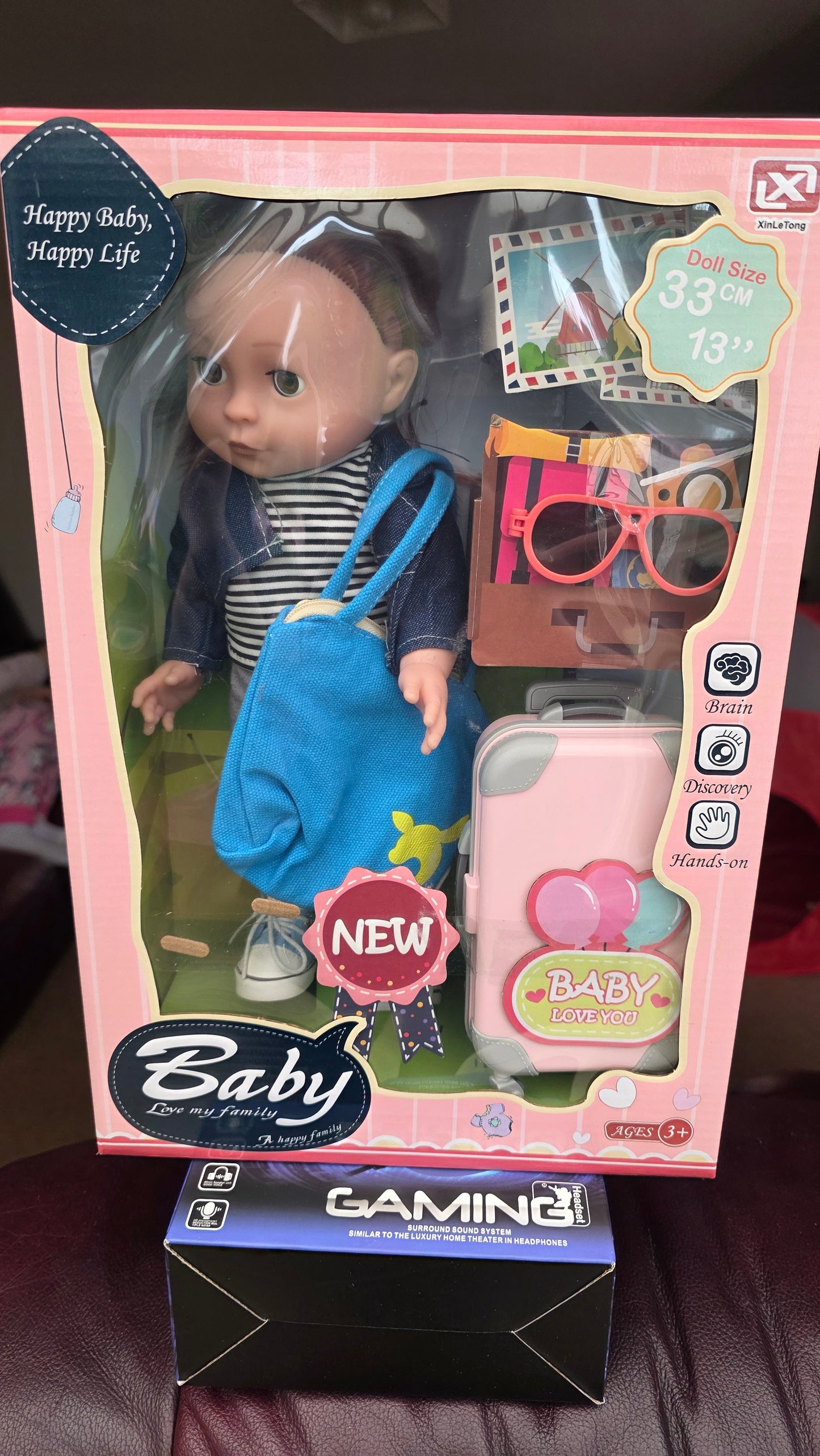 7131-1 Baby Doll With Suitcase, Glasses & Handbag