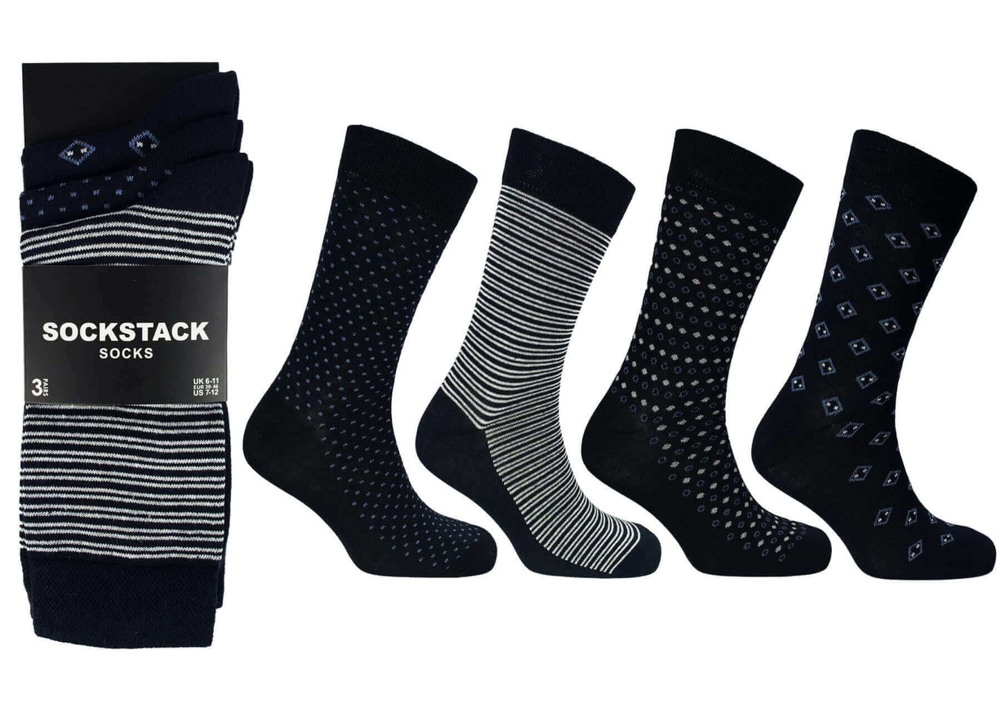 12 Pairs Men's Colourful Heel Toe Black Argyle Diamond Socks Comfort Fit Cotton Rich Durable Work Sock Ultra-Smooth Flat Toe Seam Comfortable School Business Wear UK 6-11 by Sock Stack