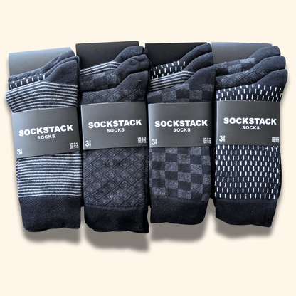 12 Pairs Men's Soft Cotton Colourful Heel Toe Black Argyle Diamond Easycare Comfortable Shoe Socks Flat Toe Seam Durable Work School Business Wear UK 6-11 by Sock Stack