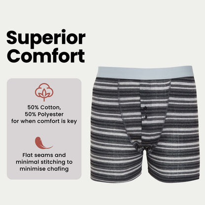 6 Pack Striped Black Grey Cotton Stretch Boxer Shorts Menswear Classic Activewear Breathable Soft and Durable Underwear for Men by Sock Stack