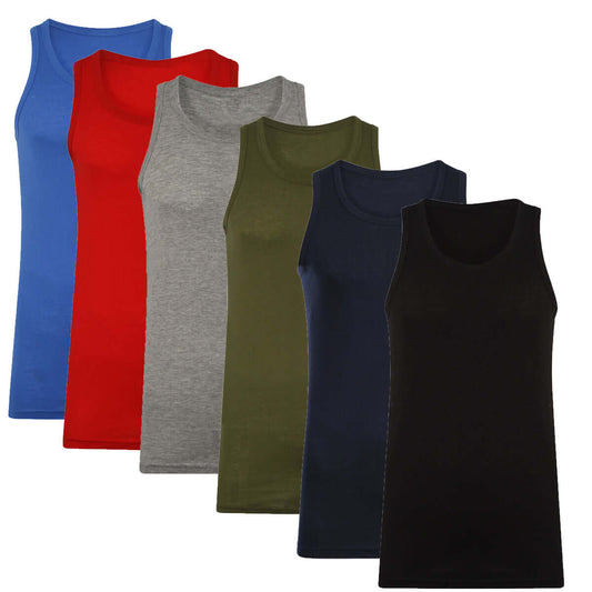 Pack of 6 Men's 100% Cotton Vests Comfortable Fitted Stretch Gym Muscle Tops Multiple Colours and Sizes S-XXL by Sock Stack