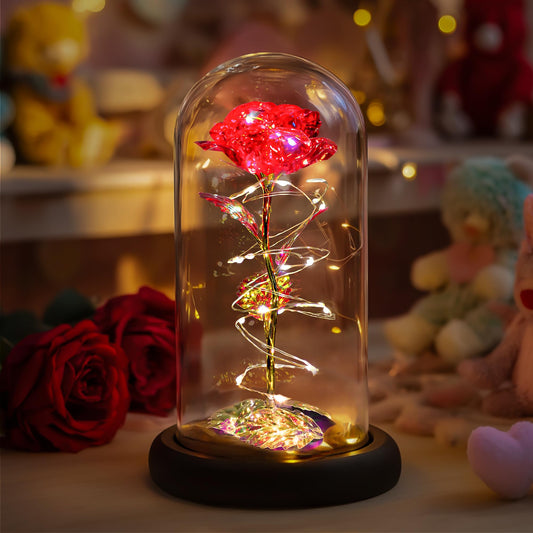 Colourful LED Rose in Glass Dome - Perfect Gift for Women, Mum, Teacher, Wedding & More