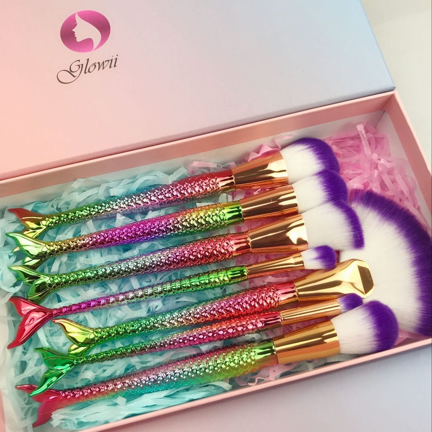 Glowii 7pcs Mermaid Fishtail Makeup Brush Set + Gift Box