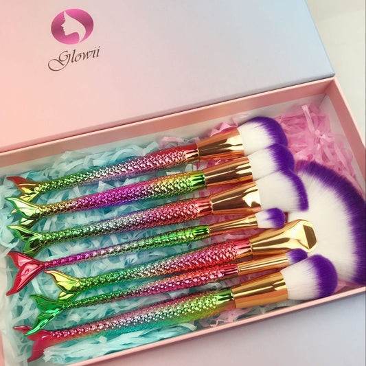 Glowii 7pcs Mermaid Fishtail Makeup Brush Set + Gift Box