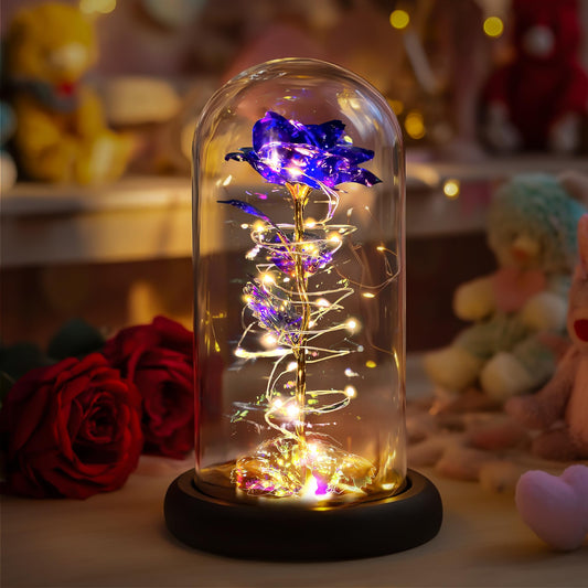 Colourful Purple Light-Up Rose in Glass Dome - Perfect Gift for Women, Mum, Wife, Friend