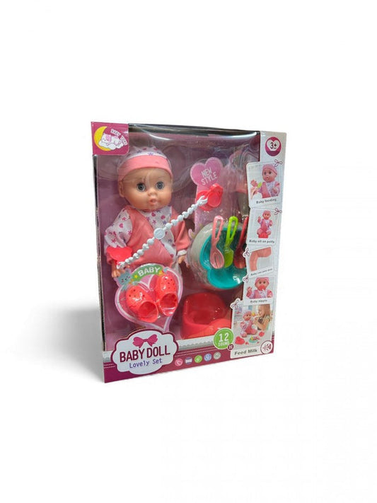 Baby Doll With Sound & Accessories Pretend Play Pink Dress