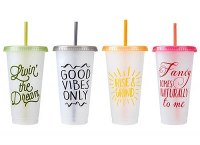 Any 3 700ML PRINT FROSTED CUP WITH COL LID + MATCHING STRAW